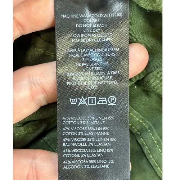 Maeve Colette Pants Women's 31 Green Linen Blend Crop Wide Leg Casual Chic - Picture 8 of 15